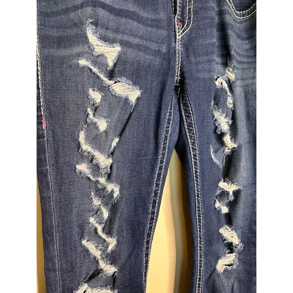 True Religion Curvy Skinny Dark Wash Distressed Crop Jeans 30 - Picture 2 of 5